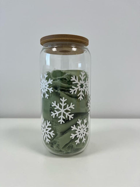 Snowflakes: Iced Coffee Glass with Bamboo Lids and Glass Straw (Limited Edition)