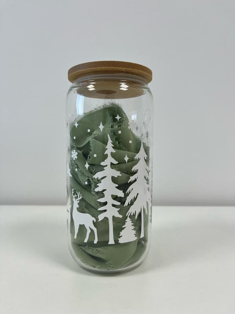 Winter Wonderland: Iced Coffee Glass with Bamboo Lids and Glass Straw (Limited Edition)