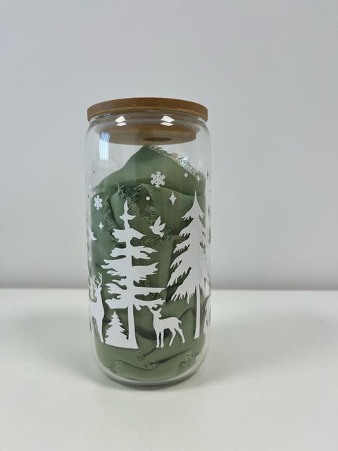 Winter Wonderland: Iced Coffee Glass with Bamboo Lids and Glass Straw (Limited Edition)