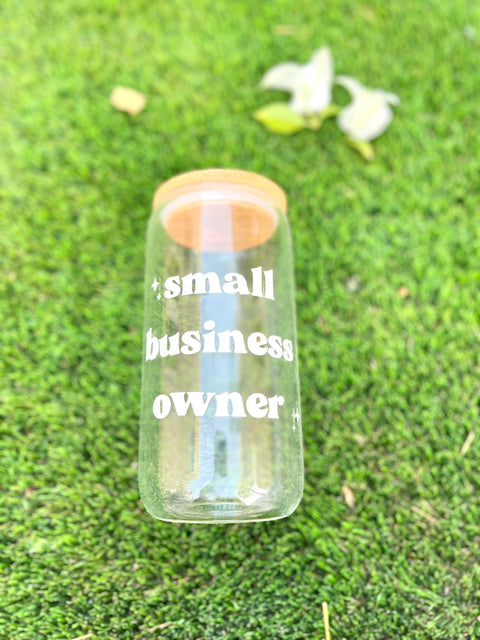 Small Business Owner: Iced Coffee Glass with Bamboo Lids and Glass Straw
