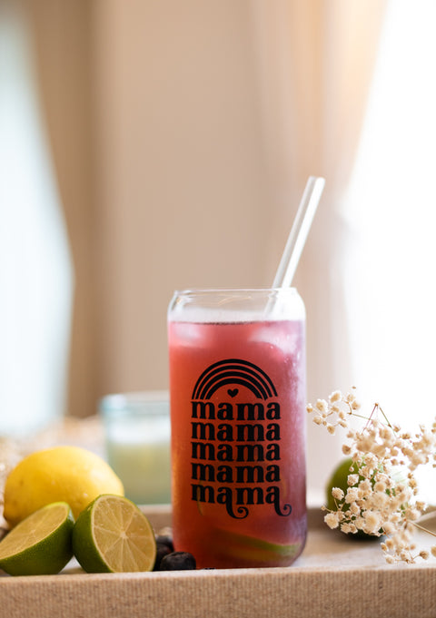 Mama: Iced Coffee Glass with Bamboo Lids and Glass Straw
