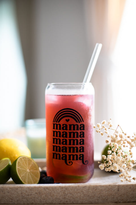 Mama: Iced Coffee Glass with Bamboo Lids and Glass Straw