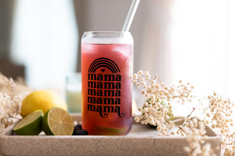 Mama: Iced Coffee Glass with Bamboo Lids and Glass Straw