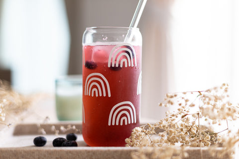 White Rainbow: Iced Coffee Glass with Bamboo Lids and Glass Straw