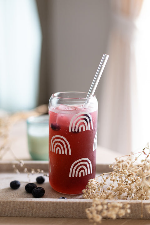 White Rainbow: Iced Coffee Glass with Bamboo Lids and Glass Straw
