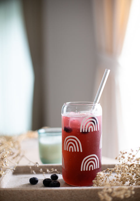 White Rainbow: Iced Coffee Glass with Bamboo Lids and Glass Straw
