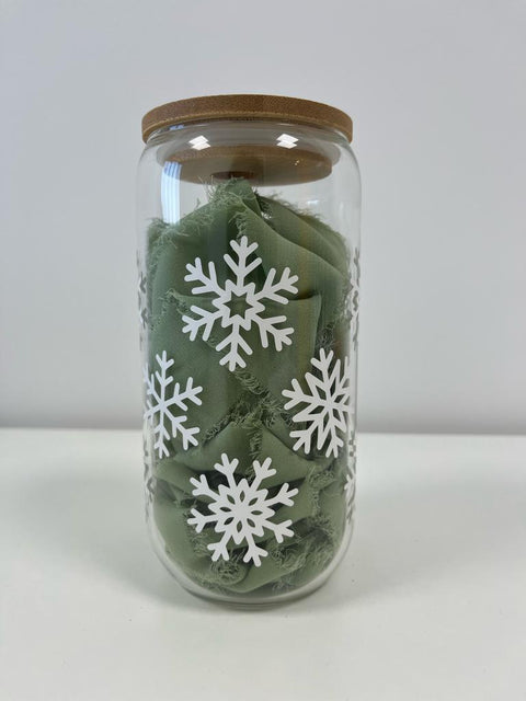 Snowflakes: Iced Coffee Glass with Bamboo Lids and Glass Straw (Limited Edition)